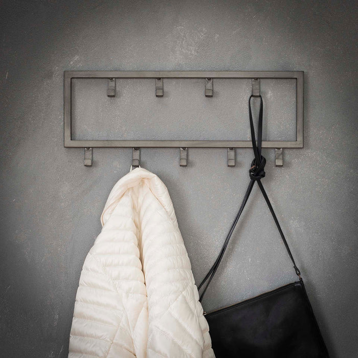 Hoyz - Kapstok Industrieel met 9 haken - Grijs - Wandkapstok 50cm