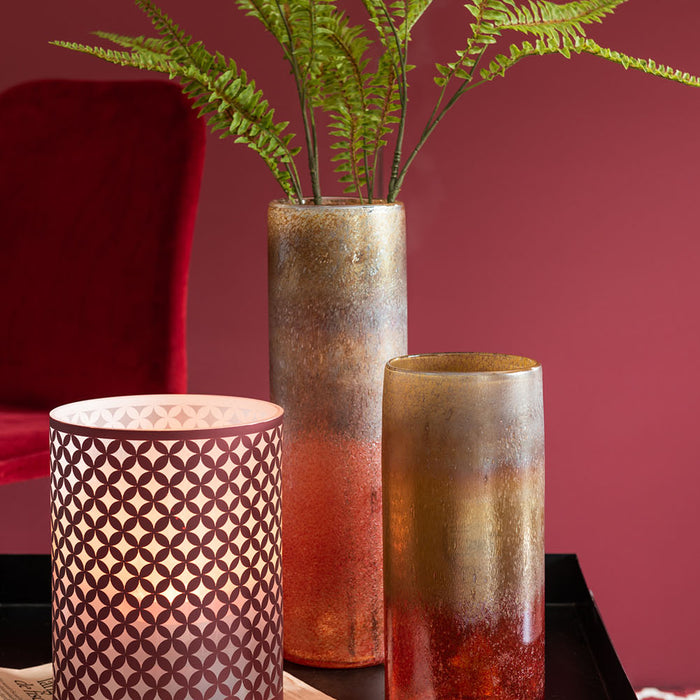 J-Line Vaas Cilinder Hoog Glas Bordeaux Oker