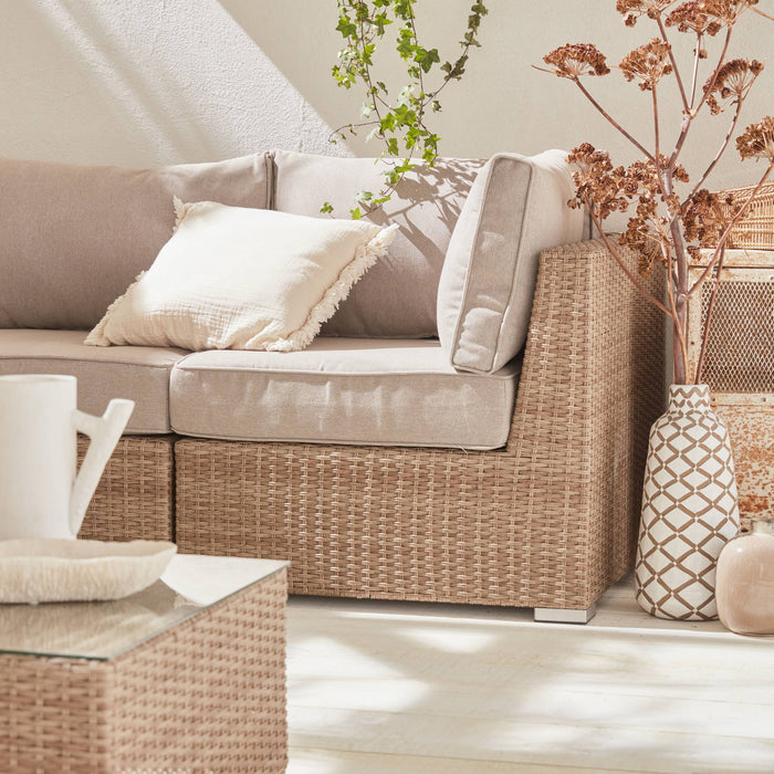 sweeek - Loungeset 5 plaatsen, rond wicker