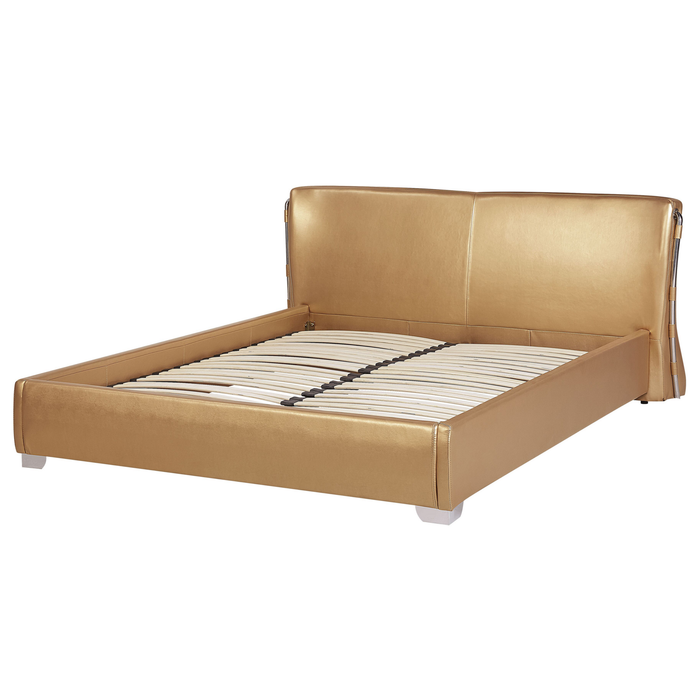 Beliani - PARIS - Tweepersoonsbed - Goud - 180 x 200 cm - Leer