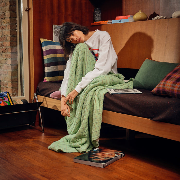 HKliving Checkered Sherpa Plaid 130 x 170 cm - Mint