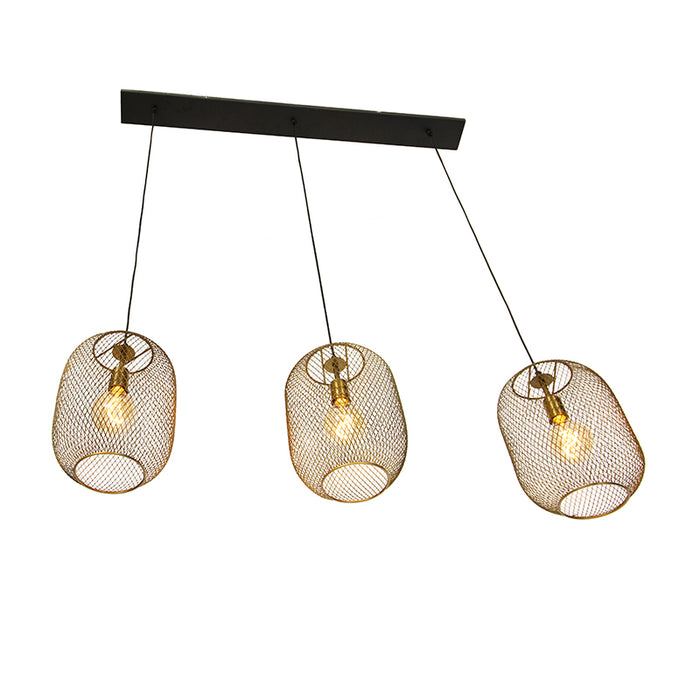QAZQA Moderne hanglamp messing en zwart 3-lichts - Waya Mesh