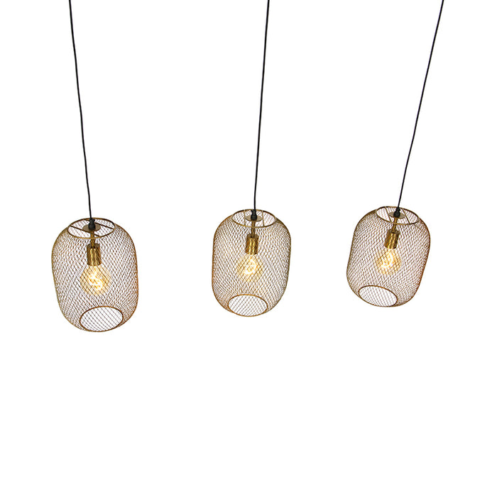 QAZQA Moderne hanglamp messing en zwart 3-lichts - Waya Mesh