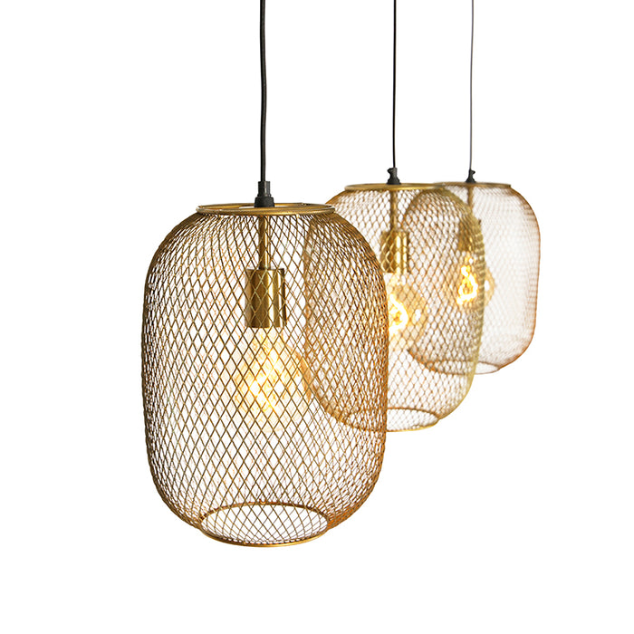 QAZQA Moderne hanglamp messing en zwart 3-lichts - Waya Mesh