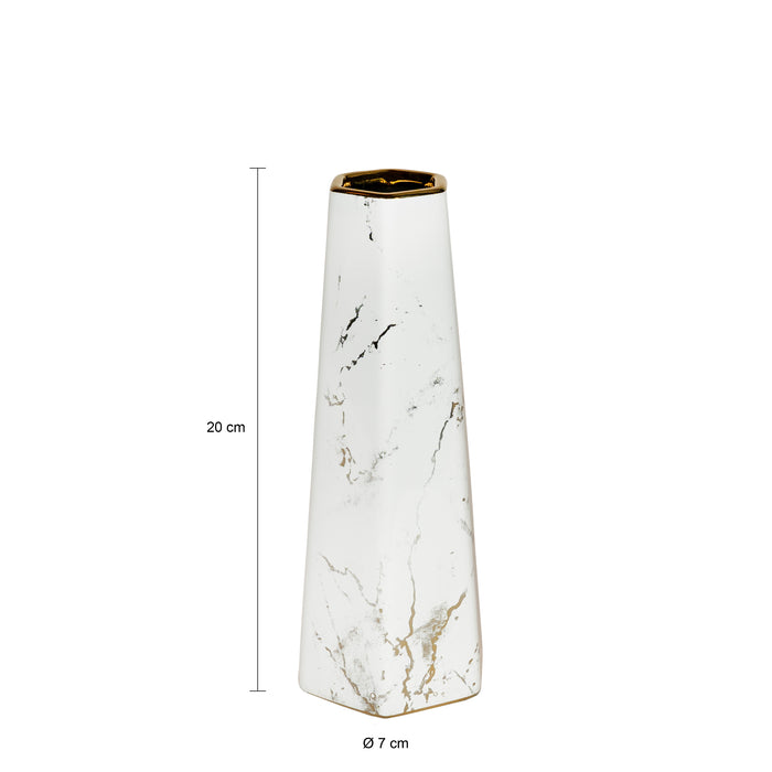 QUVIO Zeshoekige vaas, keramiek - Wit met goud marble look - S + M + L