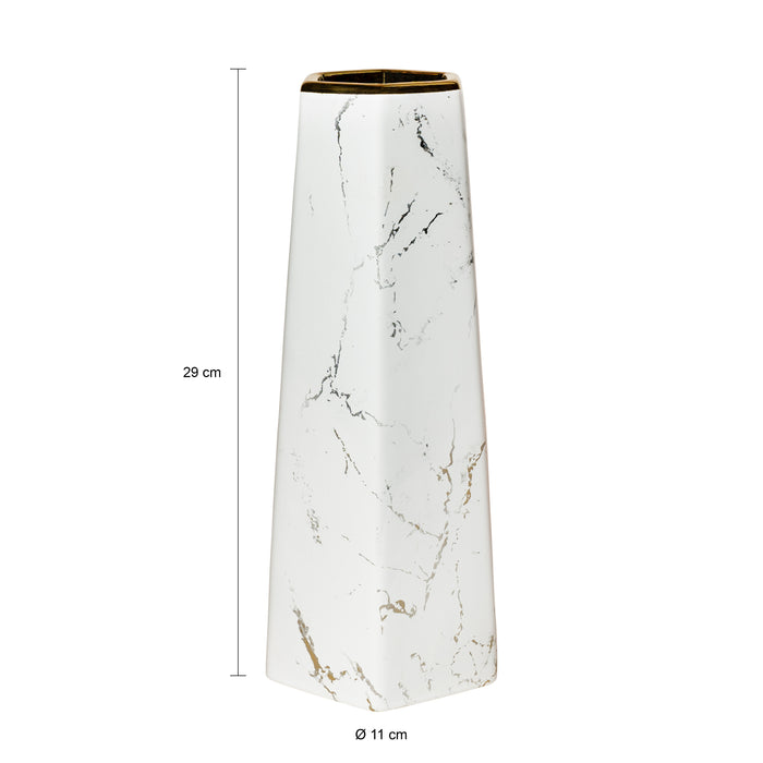 QUVIO Zeshoekige vaas, keramiek - Wit met goud marble look - S + M + L