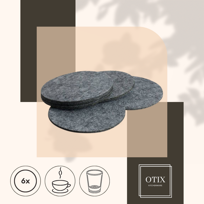 OTIX Onderzetters voor Glazen Vilt Grijs 6 Stuks Onderleggers Coast...