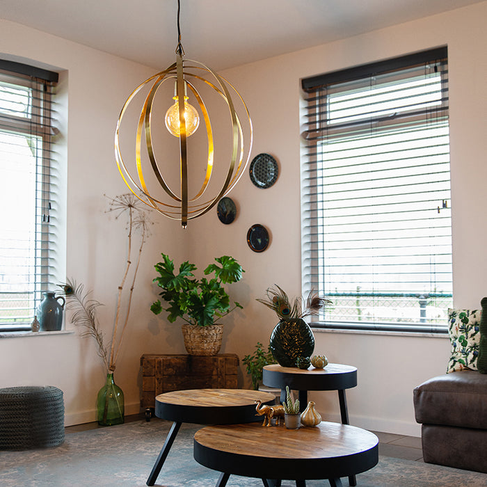 QAZQA Vintage hanglamp messing draaibaar - Rings