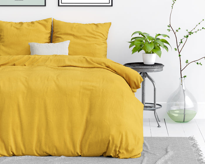 Dekbedovertrek Stone Washed - 100% Natuurlijk - Okergeel - 200x220cm