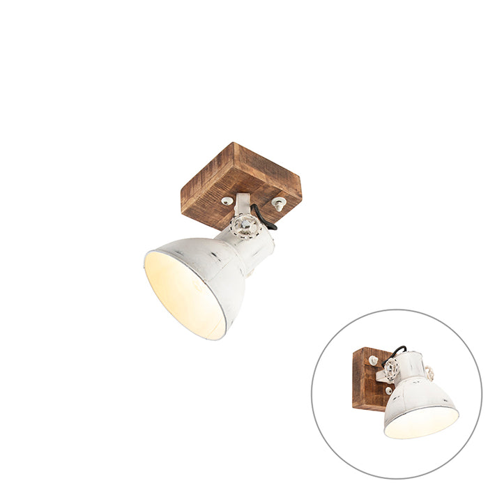 QAZQA Industriële spot wit met mango hout 18 cm - Mangoes