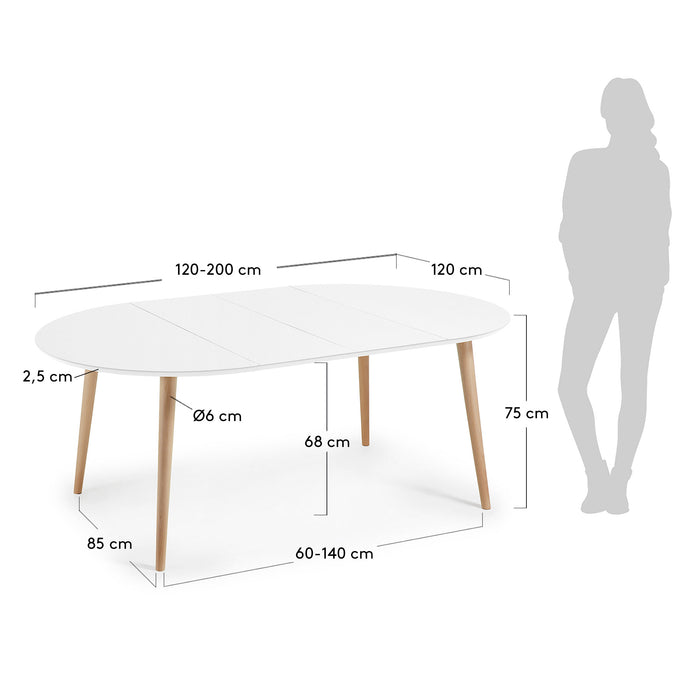Kave Home Oqui Eettafel Uitschuifbaar Rond - 120/200 x 120 cm - Wit