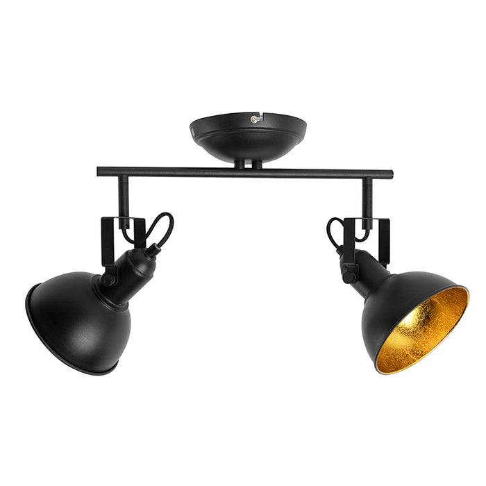 QAZQA Industriële spot zwart met goud 2-lichts - Tommy