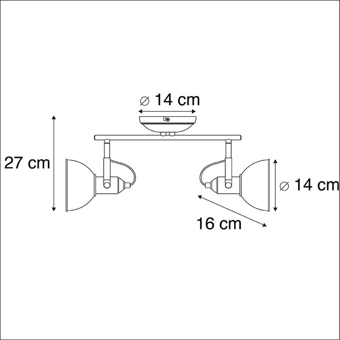 QAZQA Industriële spot zwart met goud 2-lichts - Tommy
