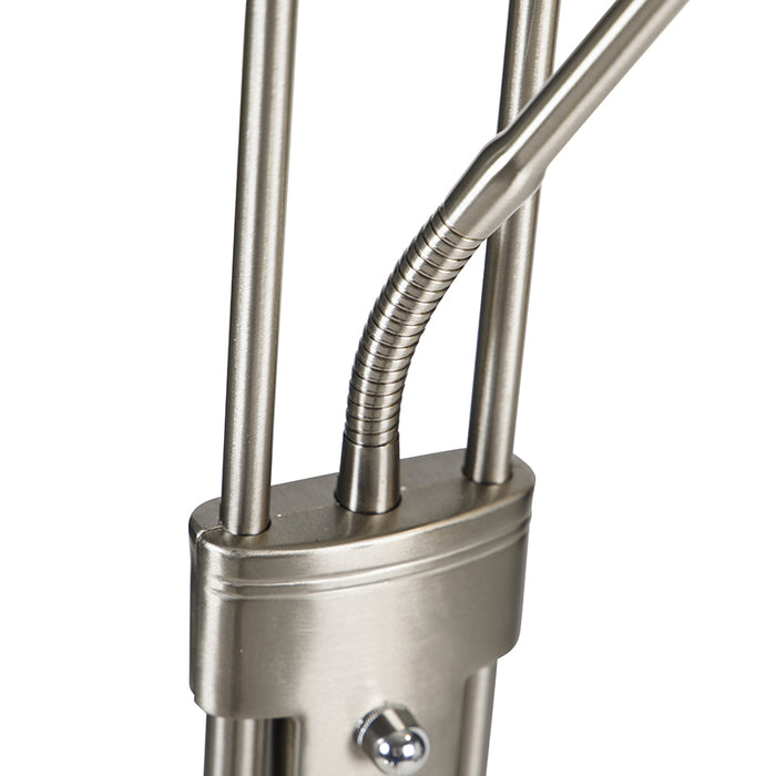 QAZQA Vloerlamp staal met leeslamp incl. LED dimbaar in Kelvin - Diva