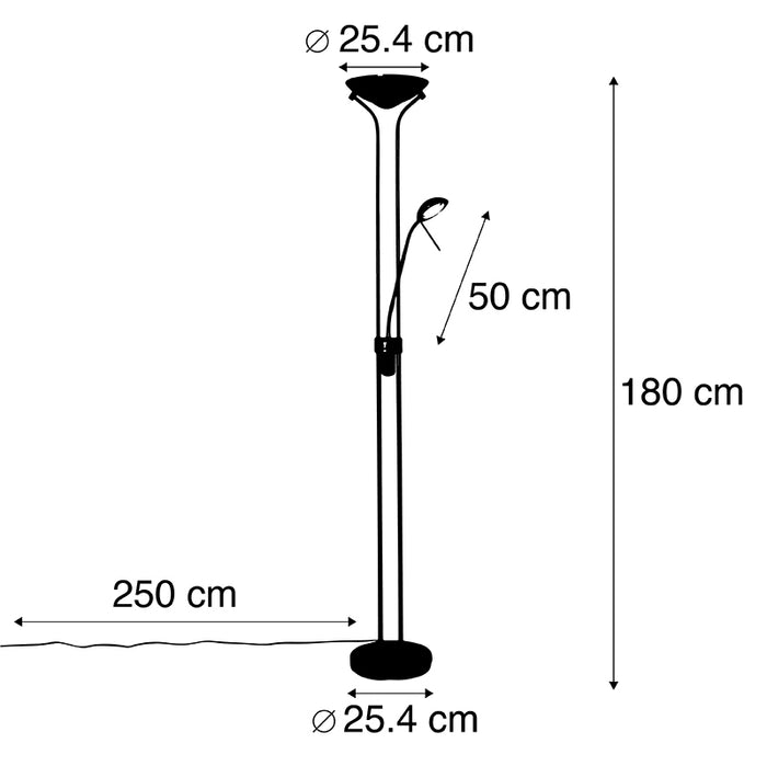 QAZQA Vloerlamp staal met leeslamp incl. LED dimbaar in Kelvin - Diva