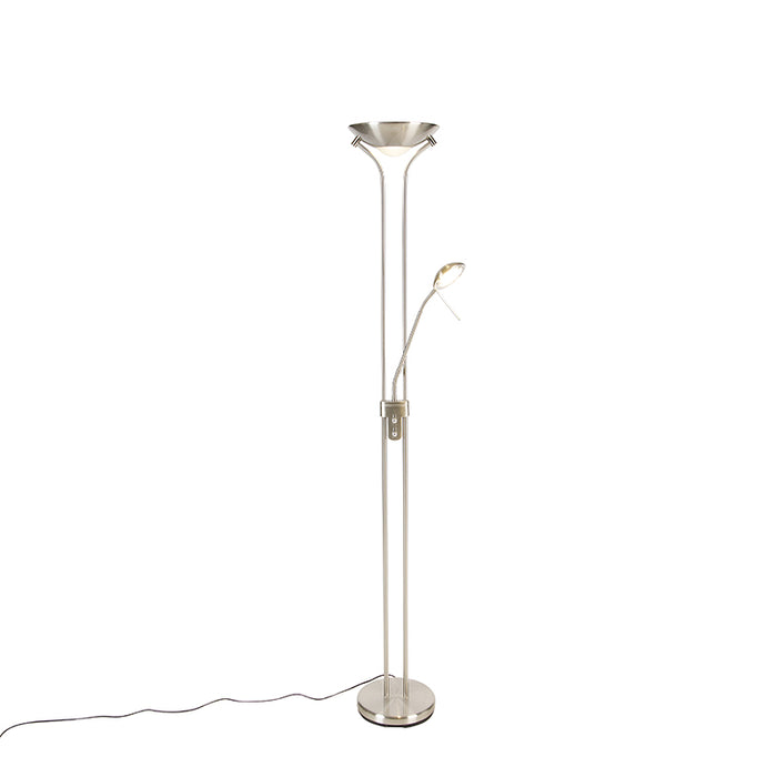 QAZQA Vloerlamp staal met leeslamp incl. LED dimbaar in Kelvin - Diva