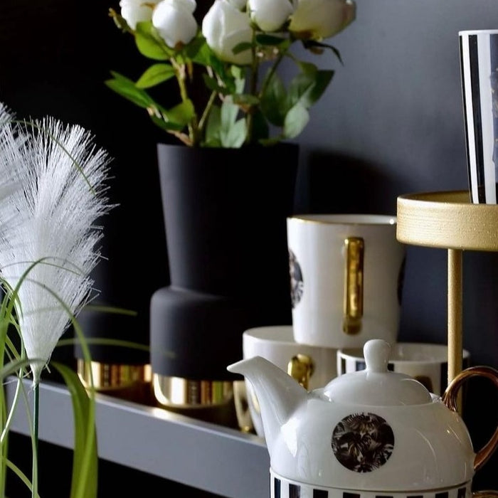 CASA DI ELTURO Glazen vaas Glam - Mat Zwart|Goud - L - Ø12,5 x H25 cm