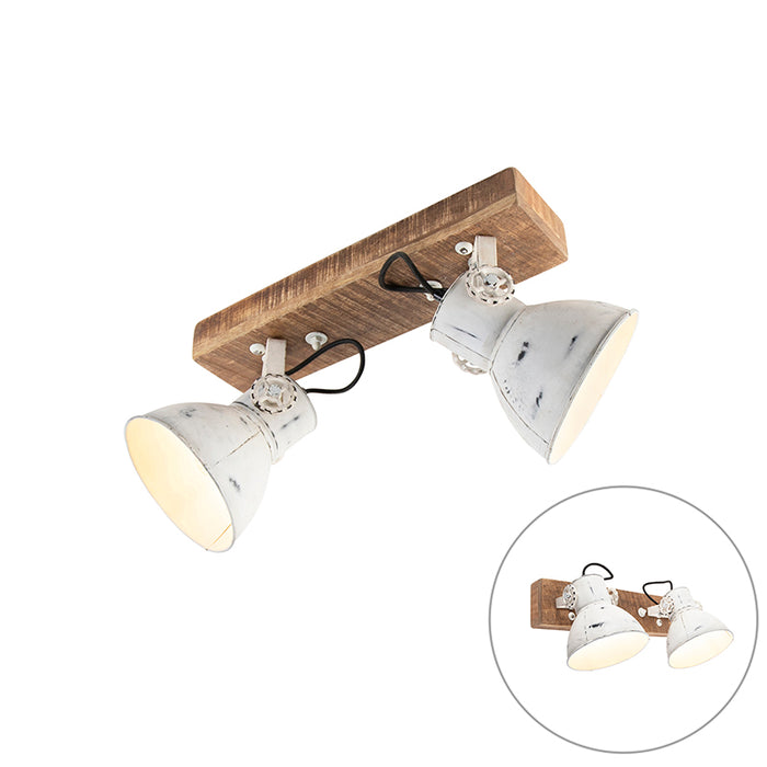 QAZQA Industriële spot wit met mango hout 2-lichts - Mangoes