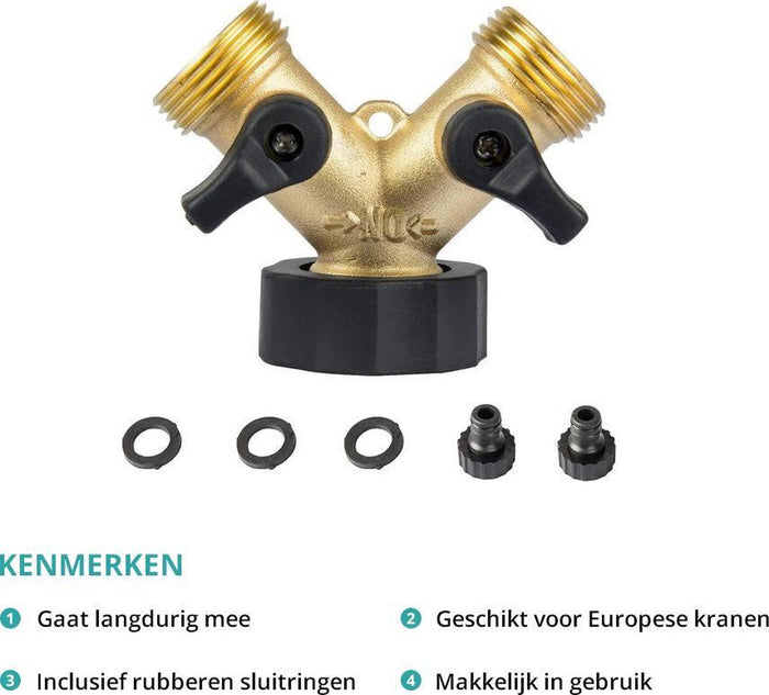 Sens Design Waterverdeler 2-weg – Messing – Past op Europese kranen