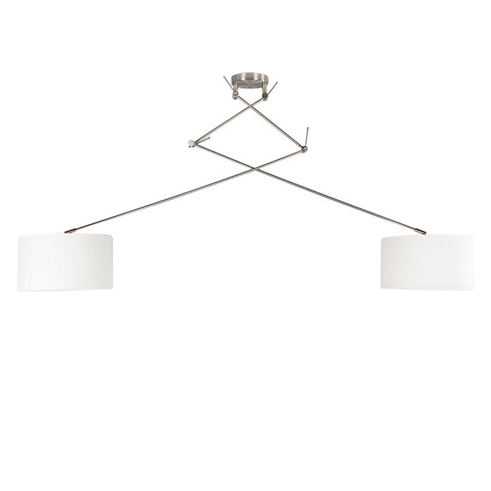 QAZQA Hanglamp staal met kap 35 cm wit verstelbaar 2-lichts - Blitz