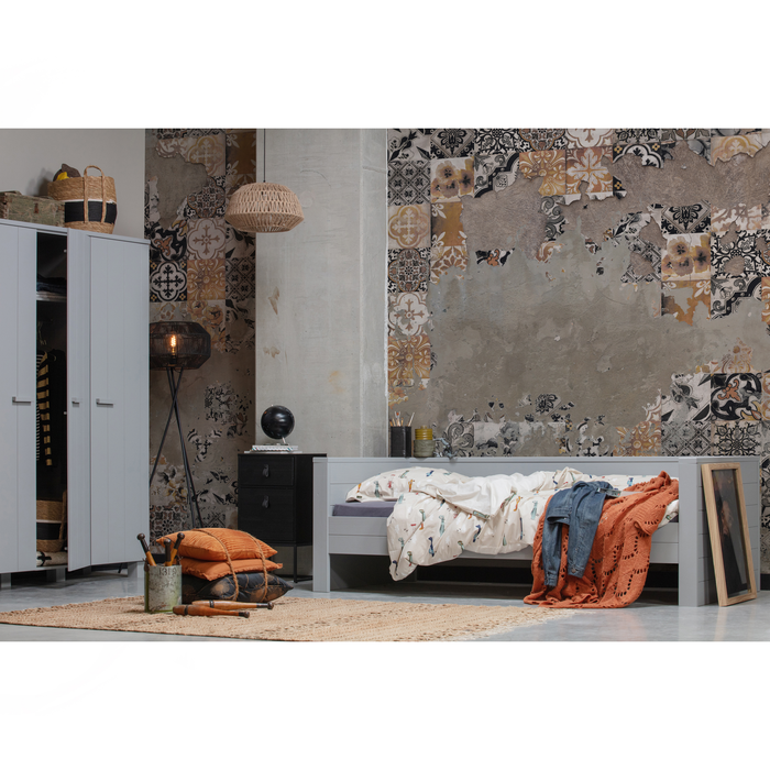 WOOOD Dennis Bedbank Excl Lade - Grenen - Betongrijs - 219x73x101