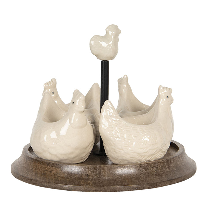 Clayre & Eef Eierdopje Set van 4 Kip Ø 19x16 cm Beige Keramiek