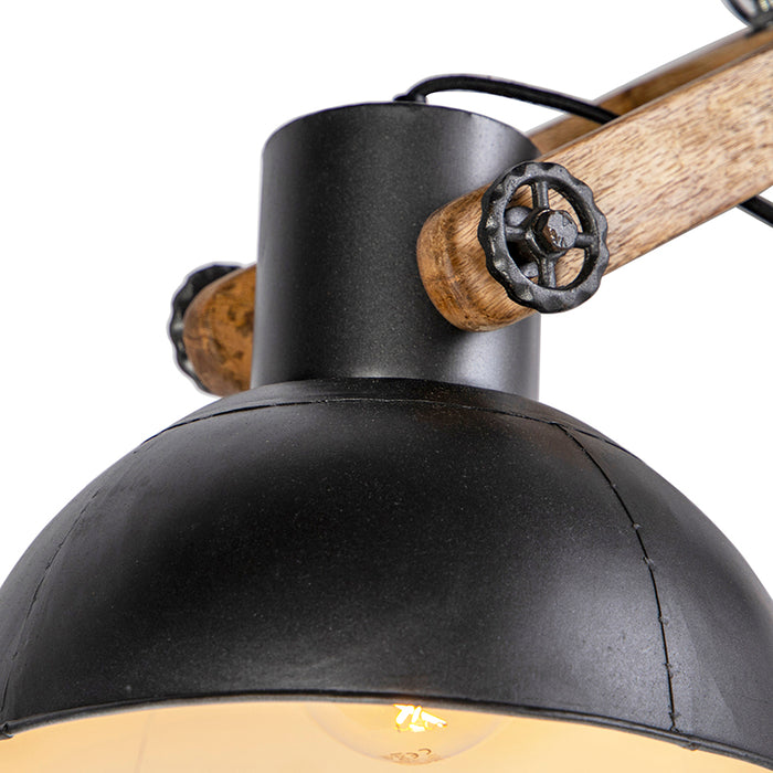 QAZQA Industriële hanglamp donkergrijs met mango hout 2-lichts -