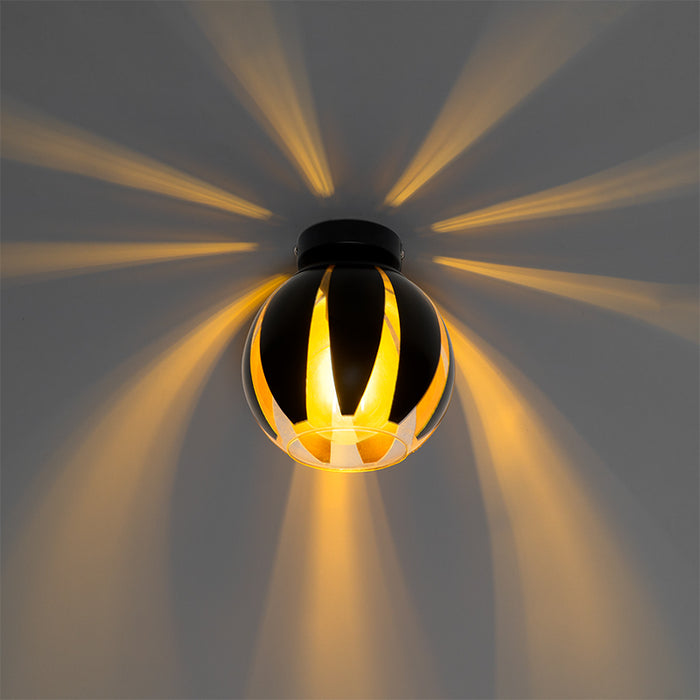 QAZQA Plafondlamp melone - Zwart - Modern - D 20cm