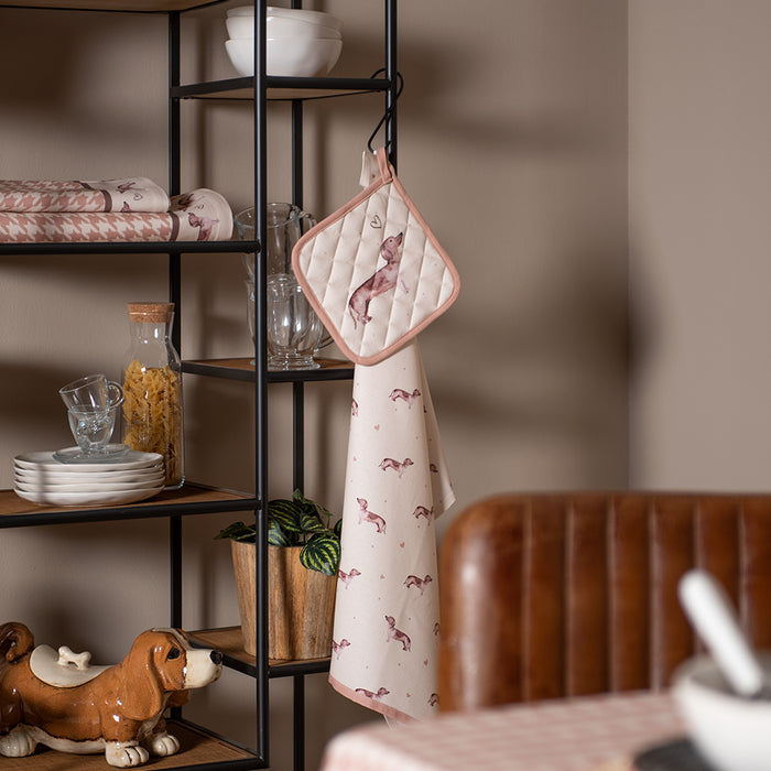 Clayre & Eef Theedoek 50x70 cm Beige Katoen Rechthoek Teckel