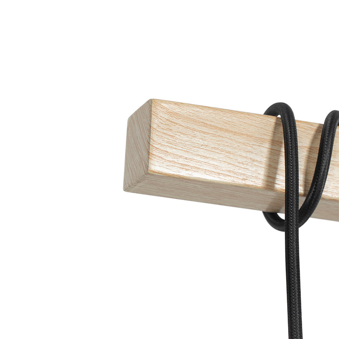 QAZQA Landelijke hanglamp zwart met hout 6-lichts - Chon