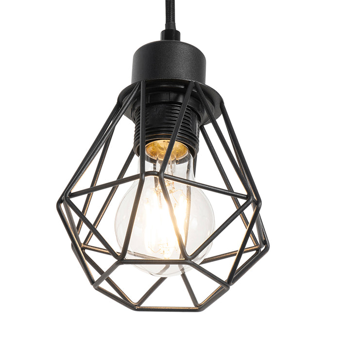 QAZQA Landelijke hanglamp zwart met hout 6-lichts - Chon