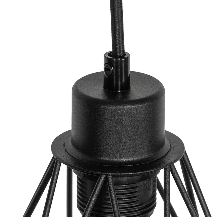 QAZQA Landelijke hanglamp zwart met hout 6-lichts - Chon