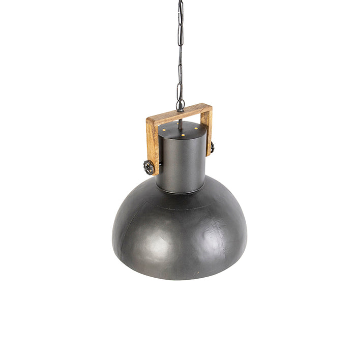 QAZQA Industriele hanglamp donkergrijs met mango hout - Mangoes