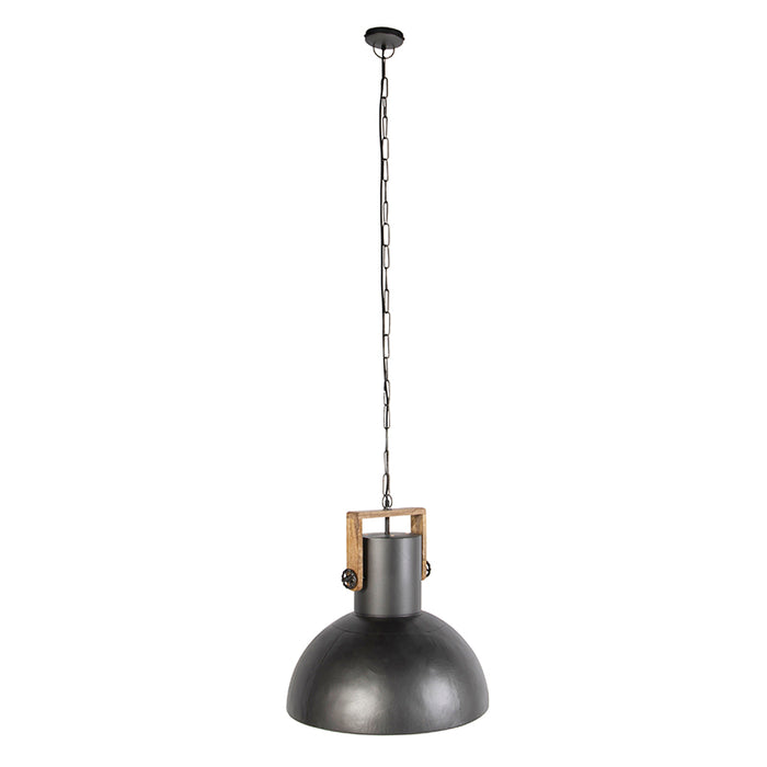 QAZQA Industriele hanglamp donkergrijs met mango hout - Mangoes