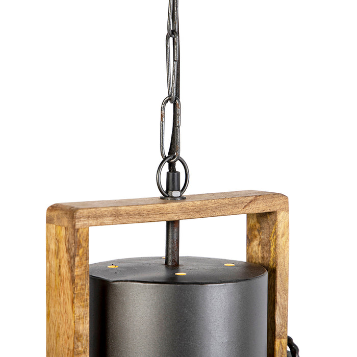 QAZQA Industriele hanglamp donkergrijs met mango hout - Mangoes