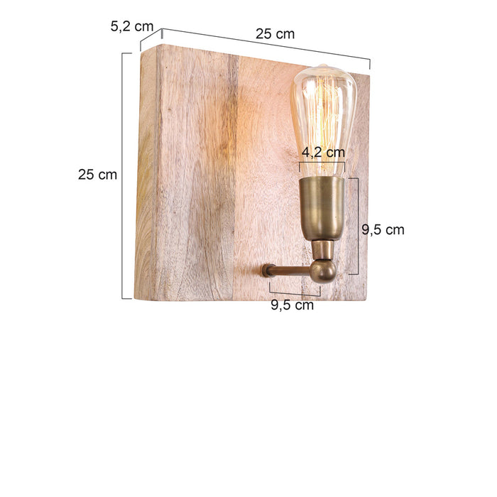 Light & Living Wandlamp Buxton - Hout|Antiek Brons - 25x25x17 cm