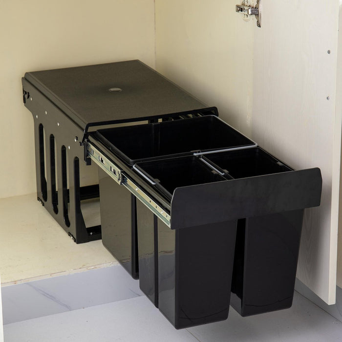 Homra Slide Inbouw Prullenbak - Kunststof - 3 vakken - 30L - Zwart