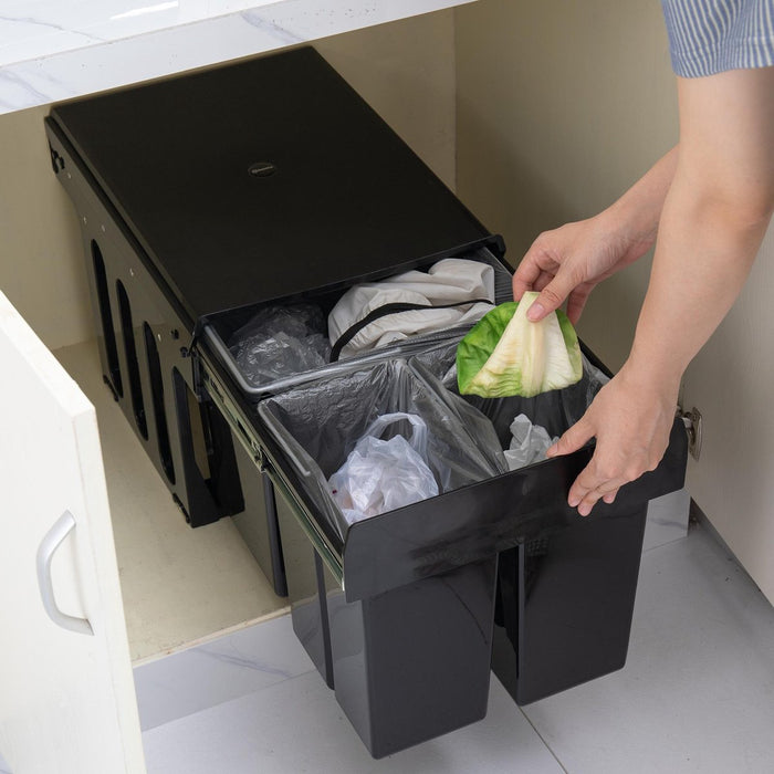 Homra Slide Inbouw Prullenbak - Kunststof - 3 vakken - 30L - Zwart