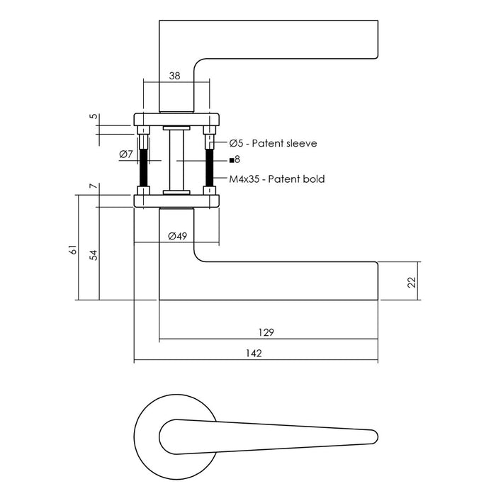 Intersteel Deurkruk Tiga met rozet ø49x7 mm messing mat titaan PVD