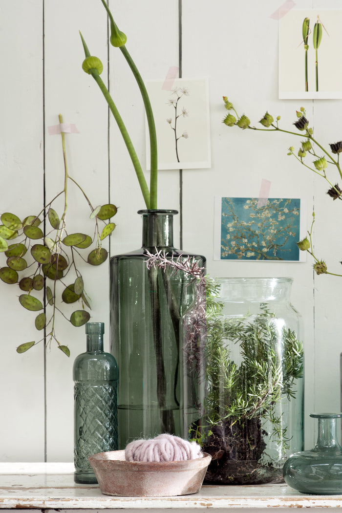 Mica Decorations Guan Glazen Fles - H40 x Ø15 cm - Groen