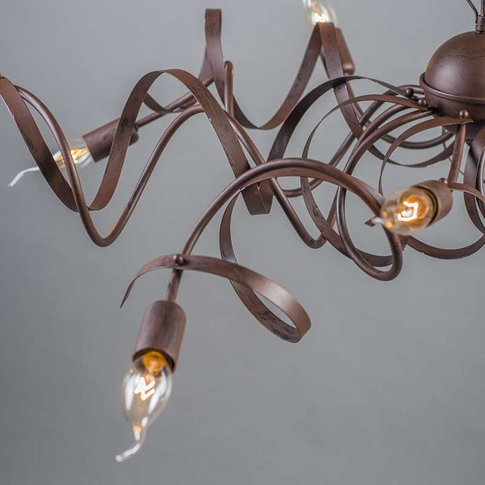 QAZQA Landelijke kroonluchter bruin 10-lichts - Ricciolo