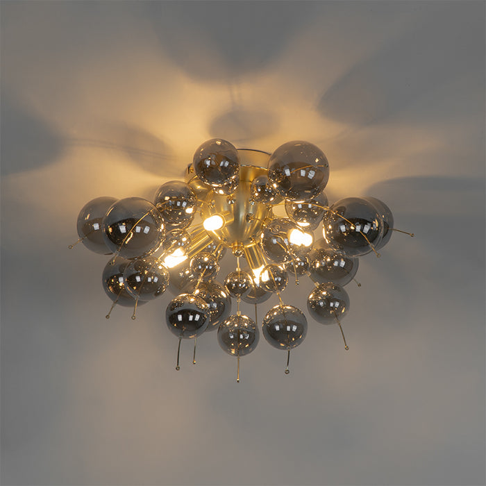 QAZQA Design plafondlamp messing met smoke glas 4-lichts - Explode