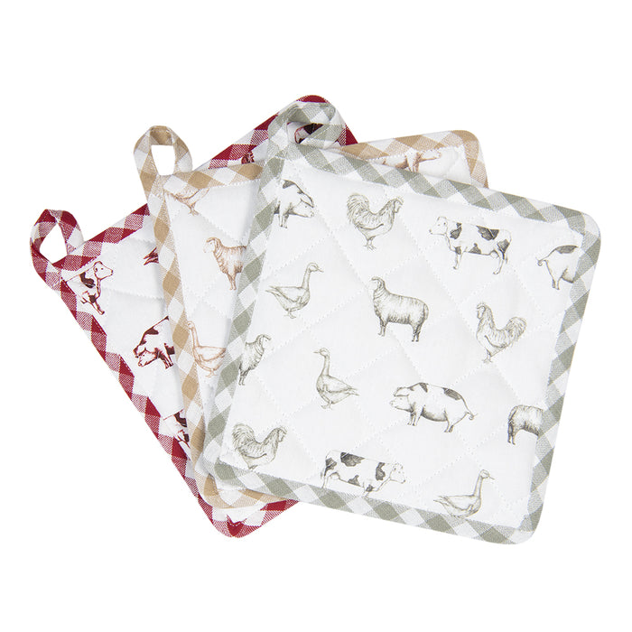 Clayre & Eef Pannenlap 20x20 cm Rood Katoen Vierkant Boerderij Dieren