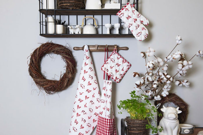 Clayre & Eef Pannenlap 20x20 cm Rood Katoen Vierkant Boerderij Dieren