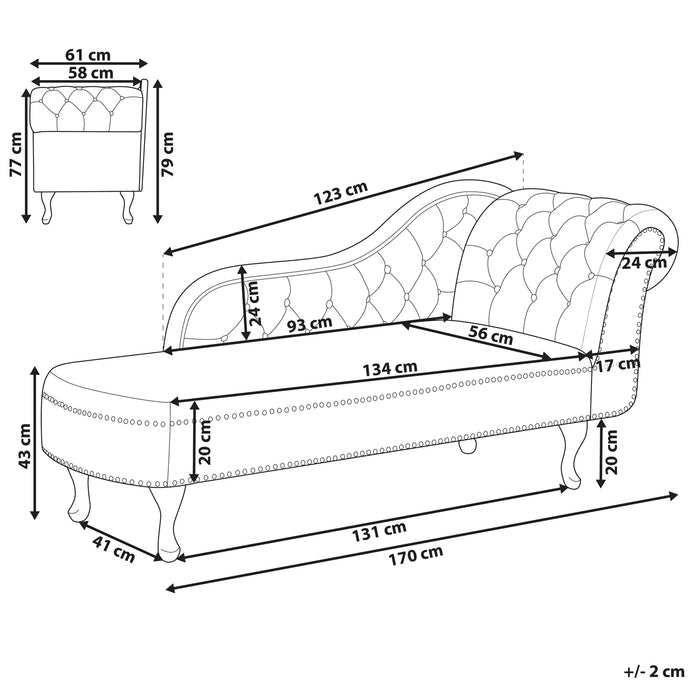 Beliani - NIMES - Chaise longue - Blauwgroen - Rechterzijde - Fluweel