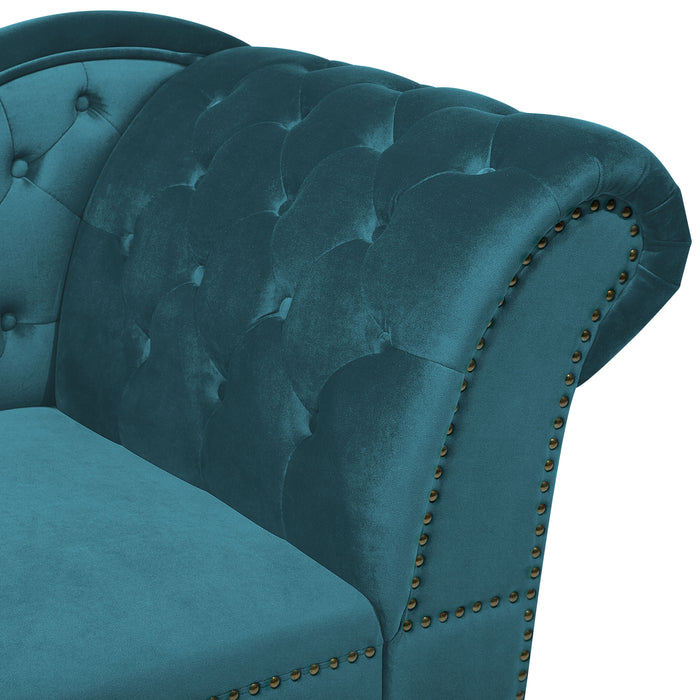 Beliani - NIMES - Chaise longue - Blauwgroen - Rechterzijde - Fluweel