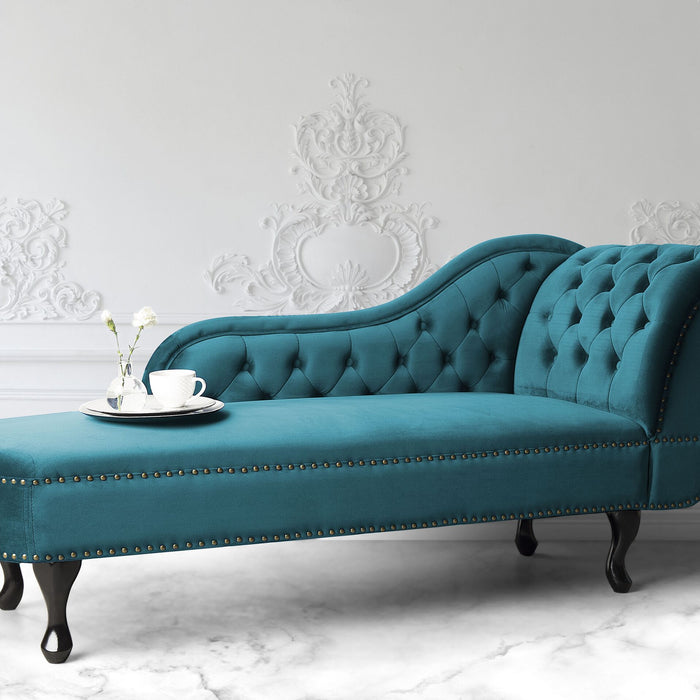 Beliani - NIMES - Chaise longue - Blauwgroen - Rechterzijde - Fluweel