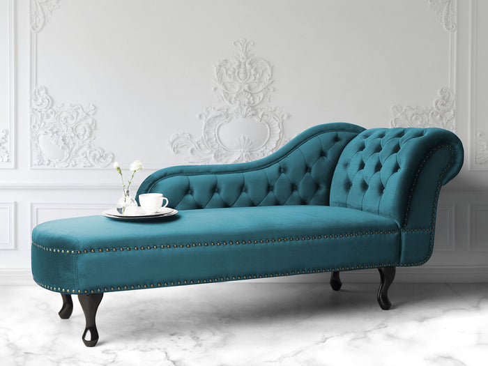 Beliani - NIMES - Chaise longue - Blauwgroen - Rechterzijde - Fluweel