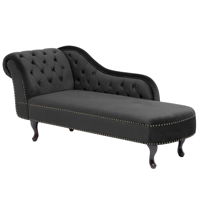 Beliani - NIMES - Chaise longue - Zwart - Linkerzijde - Fluweel