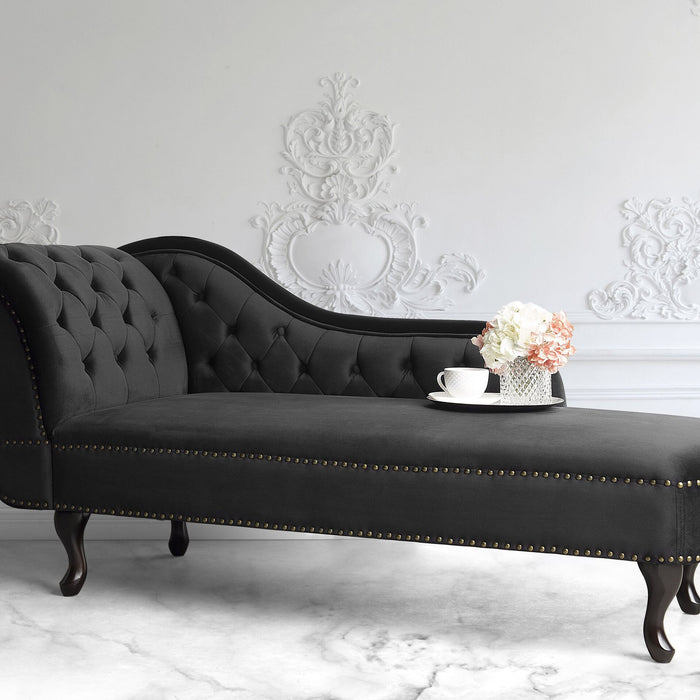 Beliani - NIMES - Chaise longue - Zwart - Linkerzijde - Fluweel